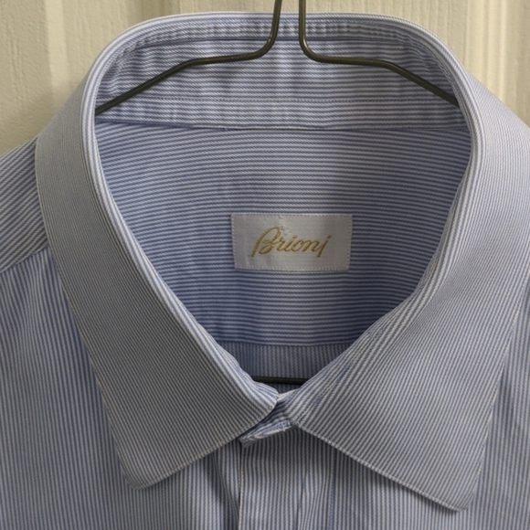 Brioni Mens Blue Striped Dress Shirt Sz 16R/41 - Picture 2 of 11
